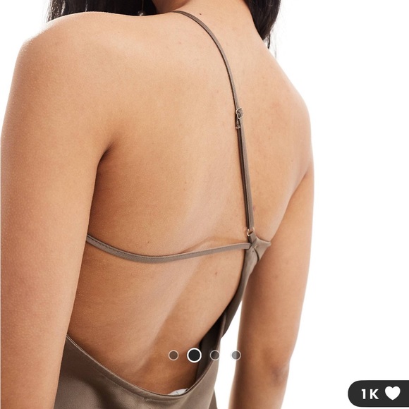 Aria Cove satin low back asymmetrical midi dress size 6 in mocha - Picture 2 of 3